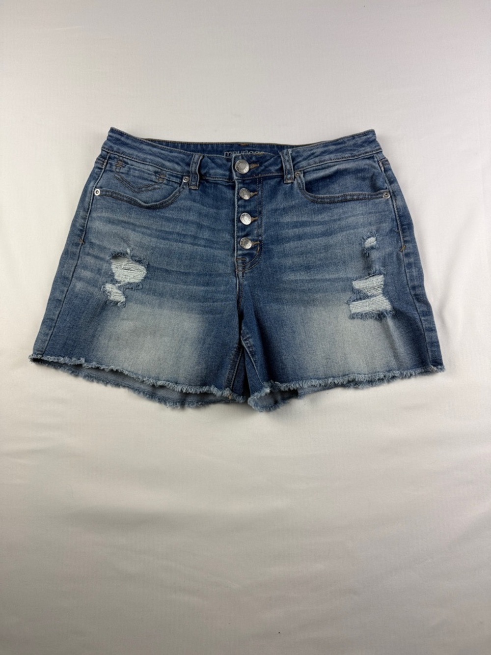 Maurices High Rise Button Fly Distressed Denim Shorts Size 6
